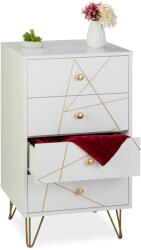Relaxdays Fehér komód arany díszítéssel 4 fiókos 86x48x39 cm 10049751