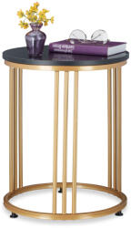 Relaxdays MARMO kerek oldalasztal fekete-arany 51x41 cm 10034371_46