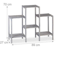 Relaxdays Rusztikus virágtartó 6 polcos szürke fenyő 70x89x27 cm 10026344_58