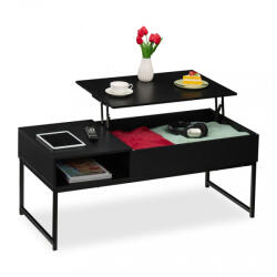 Relaxdays Modern összecsukható dohányzóasztal tárolóval fekete 10049653_469