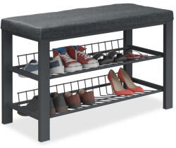 Relaxdays Párnázott cipőtartó pad 8 pár cipőhöz fekete 50, 5x82x33 cm 10049985_46