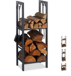 Relaxdays Tűzifa tároló 2 polccal 30x40x100 cm antracit 10026017_943