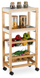 Relaxdays Niche zsúrkocsi 4 szintes natúr-fehér-ezüst 83x22x40 cm 10048921