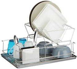 Relaxdays Rozsdamentes acél 2 szintes Edényszárító evőeszköz tartóval 10020383