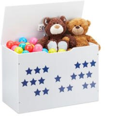 Relaxdays Játéktároló láda fehér kék csillagokkal 40x60x30 cm