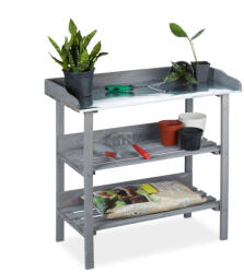 Relaxdays Szürke 3 szintes ültetőasztal fém munkafelülettel 10026121_111