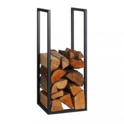 Relaxdays Modern fém tűzifatároló állvány fekete 75x30x30 cm 10047808