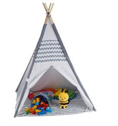 Relaxdays Cikk-Cakk mintás Tipi indián sátor gyerekeknek fehér - szürke 150 cm