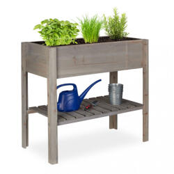 Relaxdays Emelt magaságyás polccal fenyőfa szürke 80x88x43, 5 cm 10026321