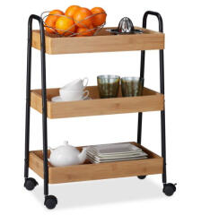 Relaxdays Zsúrkocsi három polcos bambusz - fekete 70x49, 5x28 cm 10025003