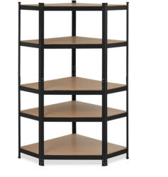 Relaxdays Nagy teherbírású sarokpolc 5 polcos fekete 181x128x92 cm