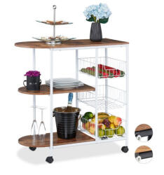 Relaxdays Induszriális zsúrkocsi barna-fehér színben 84x83x37 cm 10031524_470