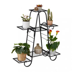 Relaxdays Flóra virágtartó 3 szintes 7 tartóval fekete fém 10038828_46