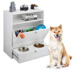 Relaxdays Fehér állateledel szekrény kutyaetető állomás 68x60x33 cm