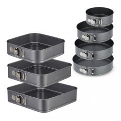 Relaxdays Csatos sűtőforma 7 db-os szett kerek és szögletes antracit rozsdamentes acél 10039675