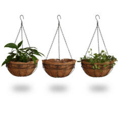 Relaxdays Felfüggeszthető virágkosár kókuszrost kaspó 3 db-os szett 10020705