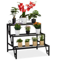Relaxdays Dekoratív fém virágtartó lépcső fekete 69x70x60 cm 10030843