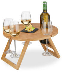 Relaxdays Kerek piknik tálca boros asztal bambuszból 10044135