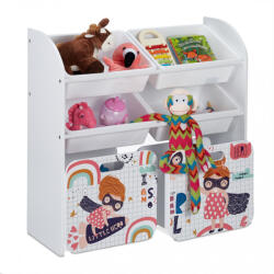 Relaxdays Hősnő motívum gyermekpolc 6 fiókos játéktároló fehér 10037511