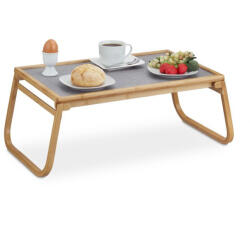 Relaxdays Reggeliző tálca összecsukható bambusz natúr-szürke 10034568