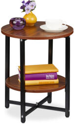 Relaxdays Kerek oldalasztal 2 polccal fekete-sötétbarna 10036806