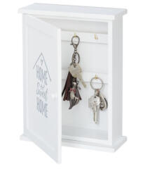 Relaxdays Fa kulcstartó doboz 6 akasztóval home sweet home motívummal fehér 10027890_470