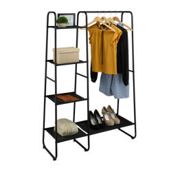 Relaxdays Fém ruhaállvány akasztórúddal és 5 polccal fekete 151x100x41 cm 10050230