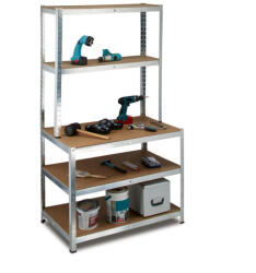 Relaxdays Nagy teherbírású munkapad polcokkal 180x100x60 cm 10020719