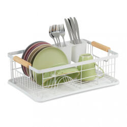 Relaxdays Edényszárító csepptálcával fehér-világosbarna 15, 5x42x31 cm 10035808_49