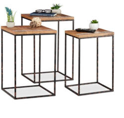 Relaxdays Egymásba rakható asztal 3 db-os szett mangófából 10024711