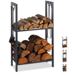 Relaxdays Tűzifa tároló két polccal 100x60x30 cm antracit 10026017_944
