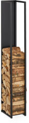 Relaxdays Magas tűzifa állvány hátfallal fekete acél 157x23, 5x30 cm 10048599