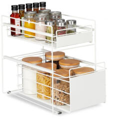 Relaxdays Fiókos polc 2 db rozsdamentes acélból készült kosárral fehér 10035643