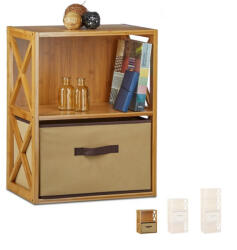 Relaxdays Bambusz tárolószekrény kosárral 2 polcos 10020273_2