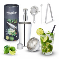 Relaxdays Koktél shaker 5 részes készlet ezüst 10042480_si