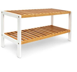 Relaxdays Bambusz-fehér 2 polcos cipőtartó 33x70x24, 5 cm 10017706