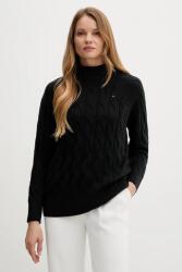 Tommy Hilfiger gyapjú pulóver könnyű, fekete, garbónyakú, WW0WW46791 - fekete L