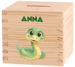 ATMOWOOD Gyerek fa persely - Amerikai dzsungel Válasszon egy állatot: Kígyó (Skarbonka 9,5x9,5)