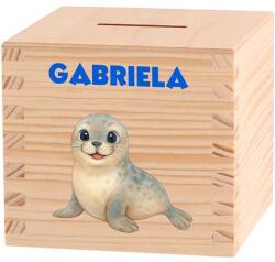 ATMOWOOD Gyerek fa persely - Jeges vidék Válasszon egy állatot: Fóka (Skarbonka 9,5x9,5)