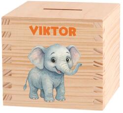 ATMOWOOD Gyerek fa persely - Afrikai kaland Válasszon egy állatot: Elefánt (Skarbonka 9,5x9,5)