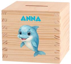 ATMOWOOD Gyerek fa persely - Az óceán mélye Válasszon egy állatot: Delfin (Skarbonka 9,5x9,5)