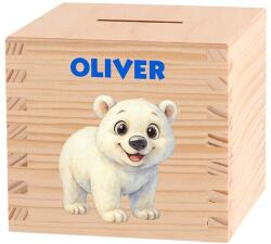 ATMOWOOD Gyerek fa persely - Jeges vidék Válasszon egy állatot: Jegesmedve (Skarbonka 9,5x9,5)