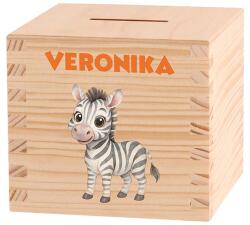 ATMOWOOD Gyerek fa persely - Afrikai kaland Válasszon egy állatot: Zebra (Skarbonka 9,5x9,5)