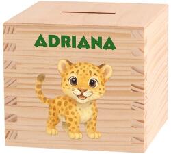 ATMOWOOD Gyerek fa persely - Amerikai dzsungel Válasszon egy állatot: Jaguár (Skarbonka 9,5x9,5)