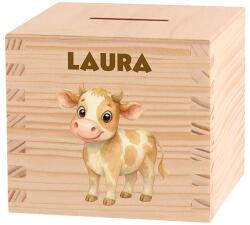 ATMOWOOD Gyerek fa persely - Kölyökállatok a farmon Válasszon egy állatot: Tehénke (Skarbonka 9,5x9,5)