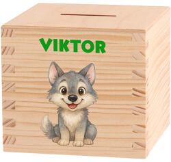 ATMOWOOD Gyerek fa persely - Utazás az erdőn keresztül Válasszon egy állatot: Farkas (Skarbonka 9,5x9,5)