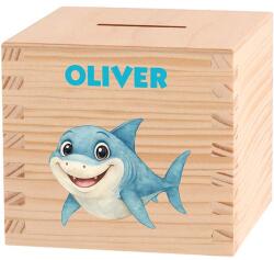 ATMOWOOD Gyerek fa persely - Az óceán mélye Válasszon egy állatot: Cápa (Skarbonka 9,5x9,5)