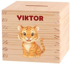 ATMOWOOD Gyerek fa persely - Vad Ázsia Válasszon egy állatot: Tigris (Skarbonka 9,5x9,5)
