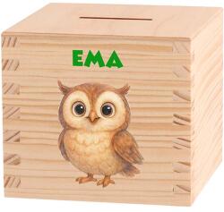 ATMOWOOD Gyerek fa persely - Utazás az erdőn keresztül Válasszon egy állatot: Bagoly (Skarbonka 9,5x9,5)