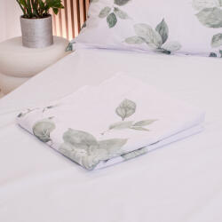 Takoy Pamut szatén lepedő 250x250 zöld levelek fehér alapon